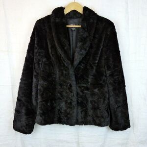 Style & Co Faux Fur Coat Womens L Black Luxe Mob Wife Goth Grunge Vintage Y2K